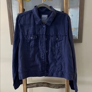 Tommy Bahama Deep Navy Casual Button-Front Shirt Jacket 100% Linen